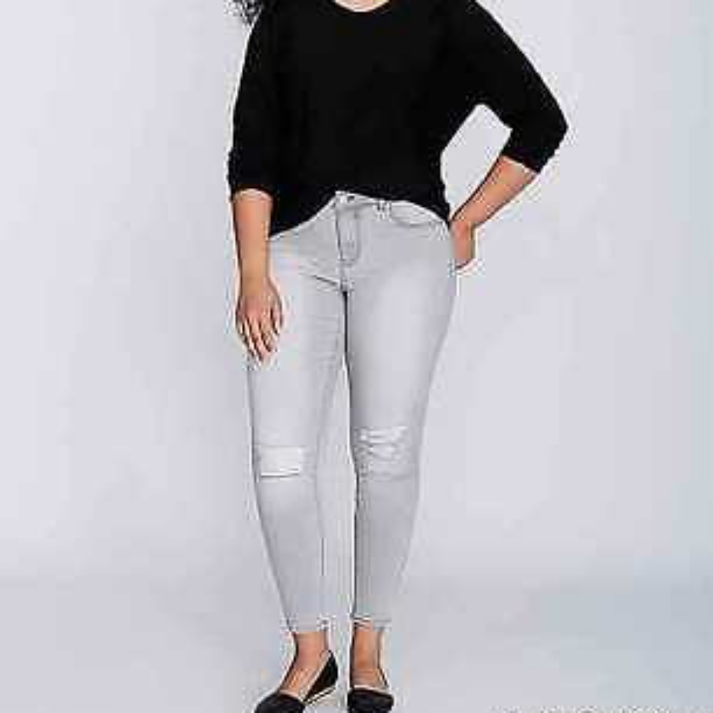 Gray Destructed Super Stretch Skinny